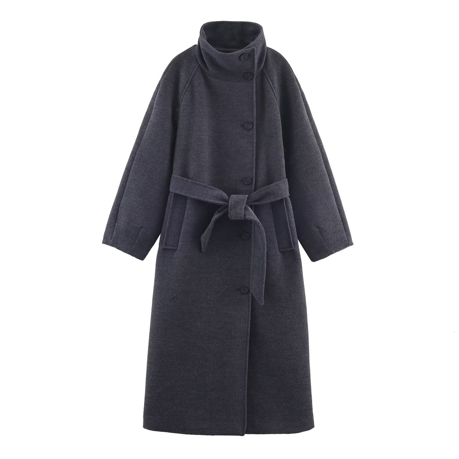 Autumn Woolen Long Jacket With Belt Women Elegant Stand Collar Wool Blend Overcoat Lady Chic Street Single Breasted Outwear 250827