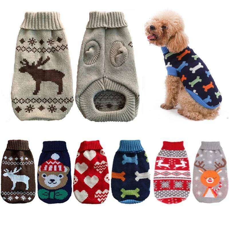 Cute Cartoon Reindeer for Pets Warm Costume Christmas Sweater Puppy and Cat Jumper Knitwears Winter Dog Clothes XJ260108