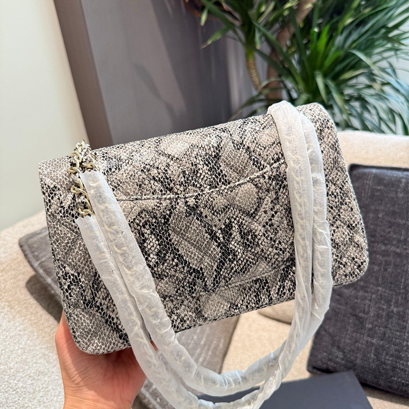 Designer High-quality Women's Single-shoulder Crossbody Bag, Casual Luxury Underarm Bag, Python-textured Calf Leather Small Square Bag, Vintage Castle Fashion Handbag