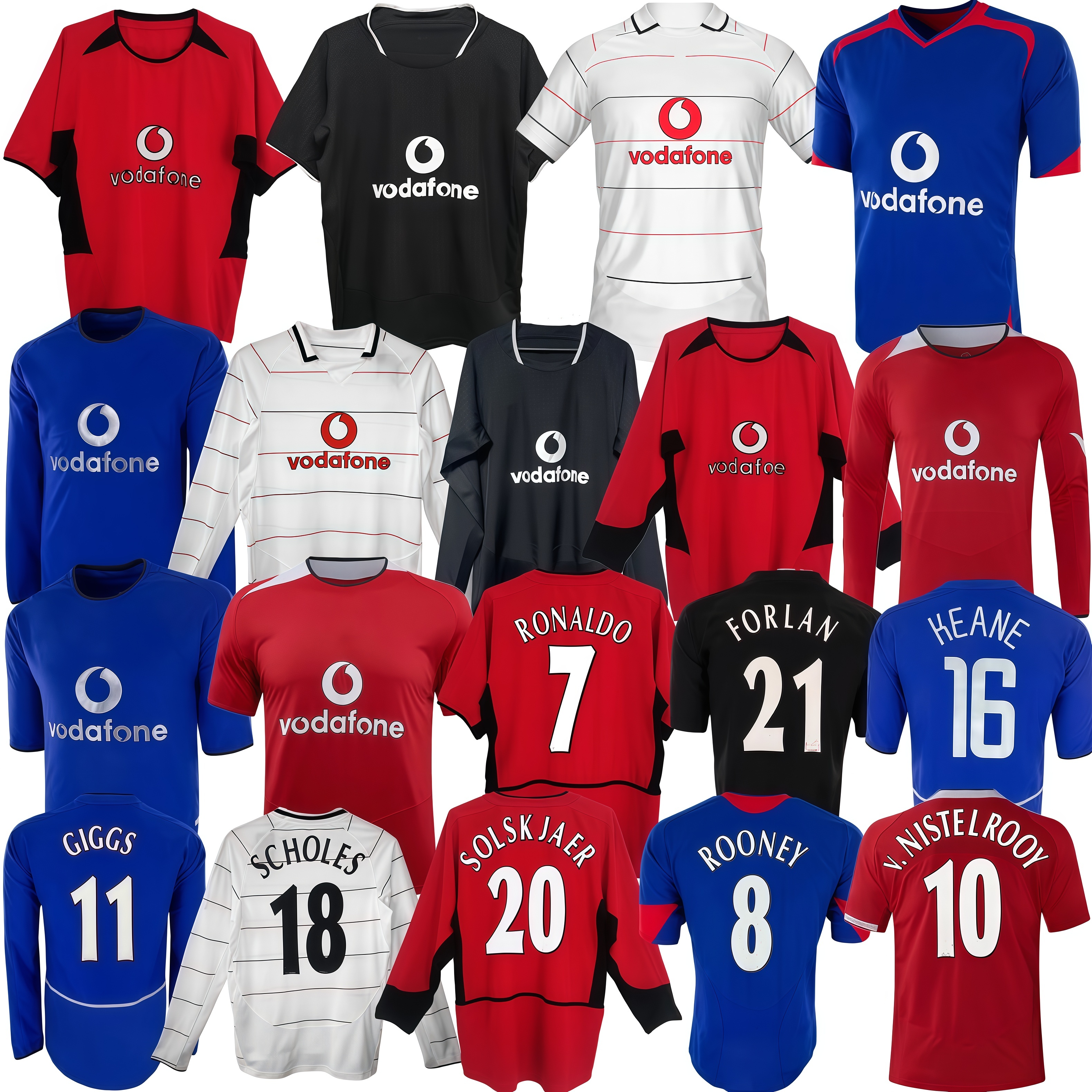 Retro United Manchest Soccer Jerseys Long Sleeved Ronaldo Rooney Giggs Nani 2006 2007 2008 Home Away Scholes Tevez BERBATOV VIDIC Vintage Classic Football Shirs 88