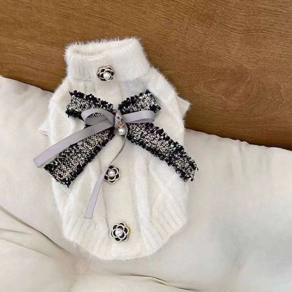 Classic Winter Turtleneck Soft Warmer Clothes Bow Base Sweater Pet Knit Teddy Bear Yorkshire For Small Dog XJ251225