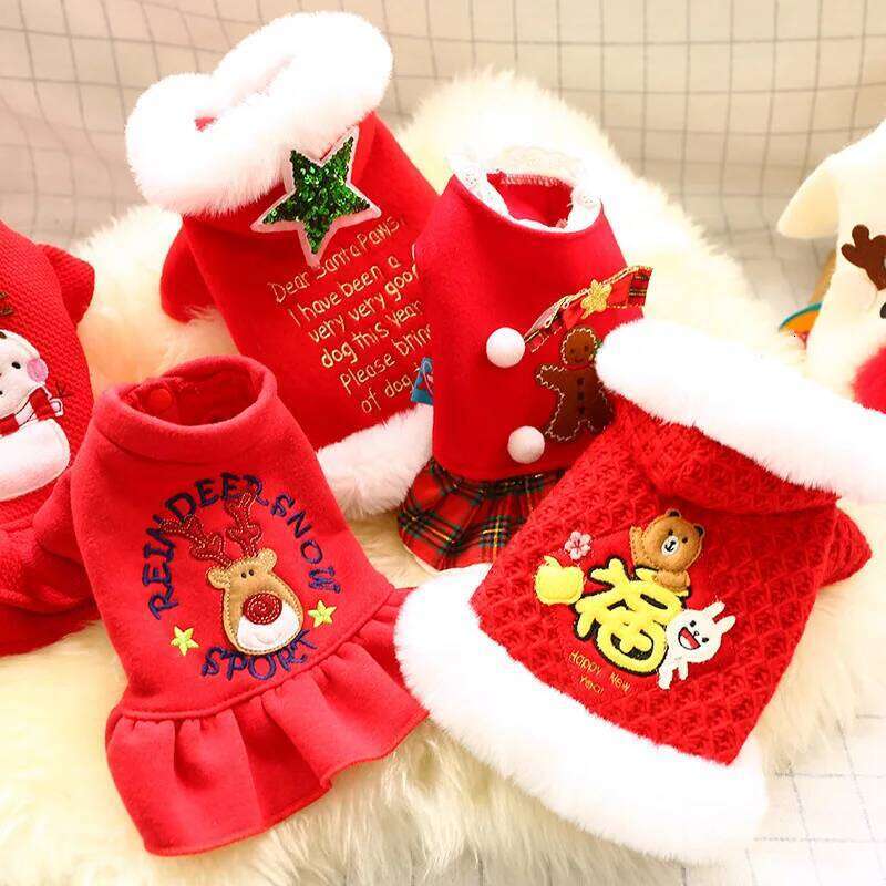 New Winter Pet Warm Plush Christmas Elk Couple Dress Skirt Hoodies Sweater For Small Dog Clothes Costume XJ251225