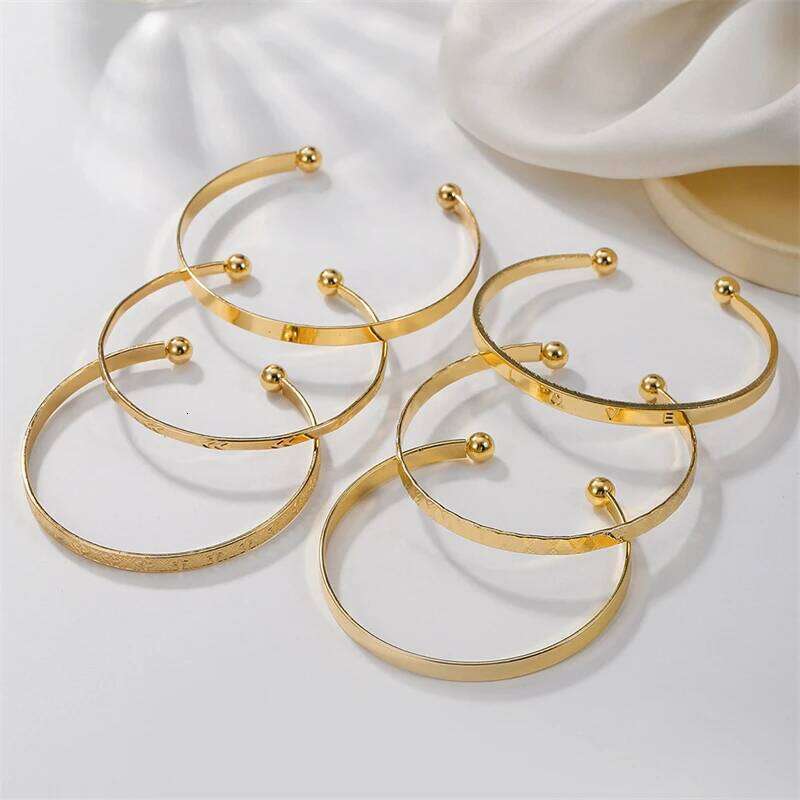 6-10pcs Multilayer Metal Bangles Set For Women Gold Color Hip Hop Punk Textured Stackable Bracelet Party Jewelry Accessories