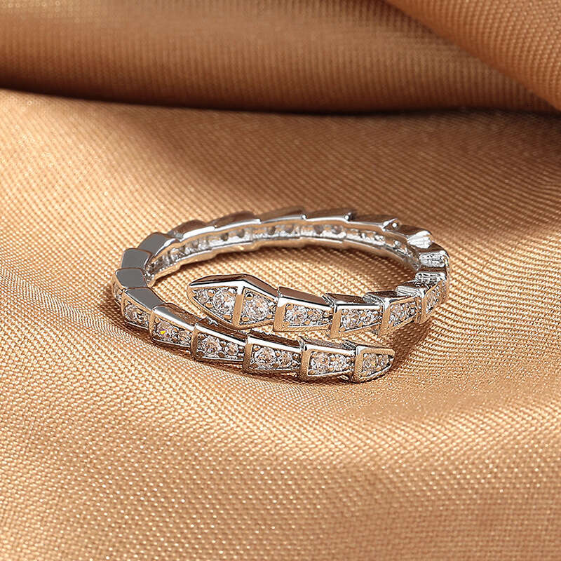 Snake-shaped Open Ring Women's Ring Set with White Stone Minimalist Fashion Jewelry