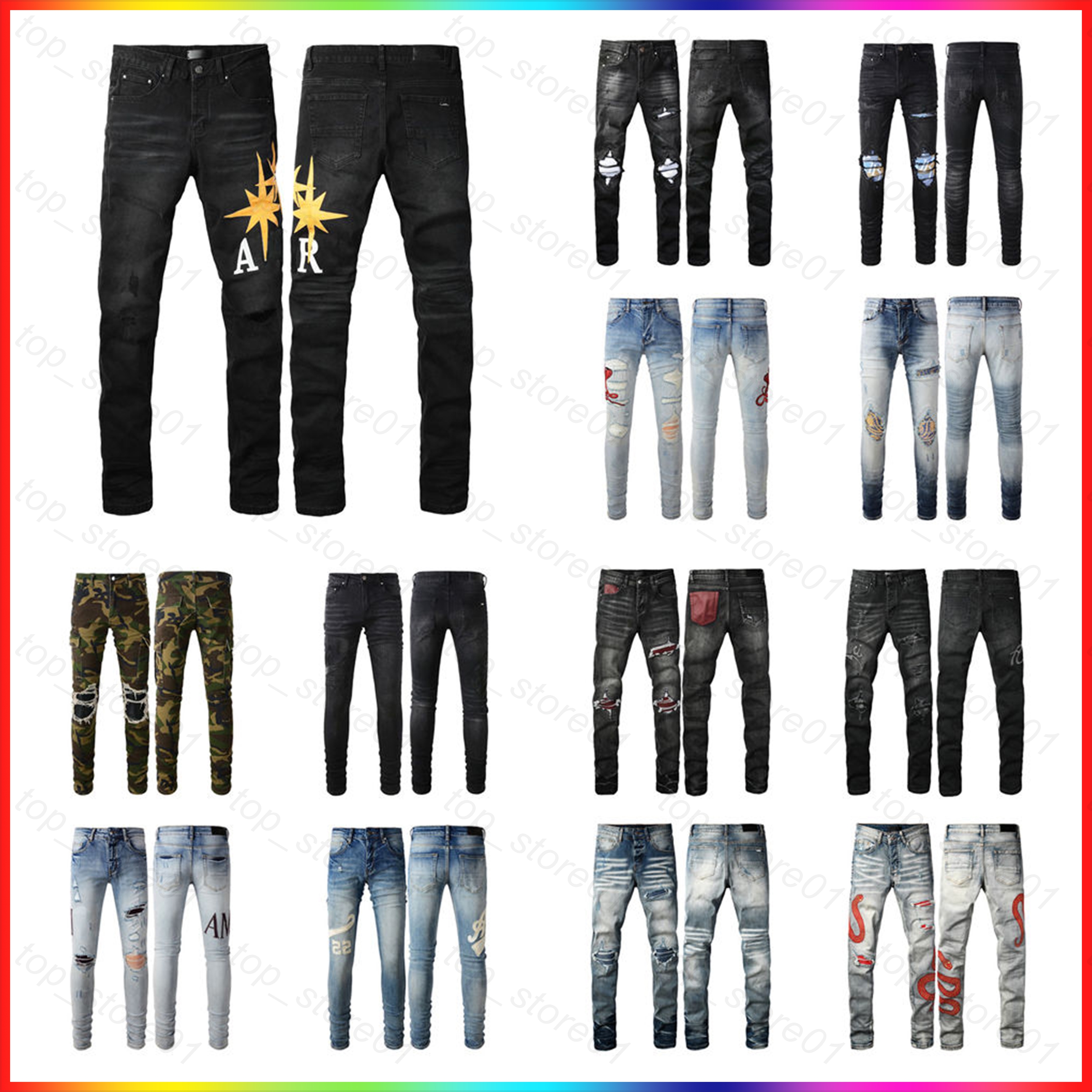 5A Luxury Designer Jeans For Mens amirirjeans High Quality Purples Brands Jeans Pants True Religionjeans Embroidery Ripped Fashion Ksubi Jeans Elasticit Trousers
