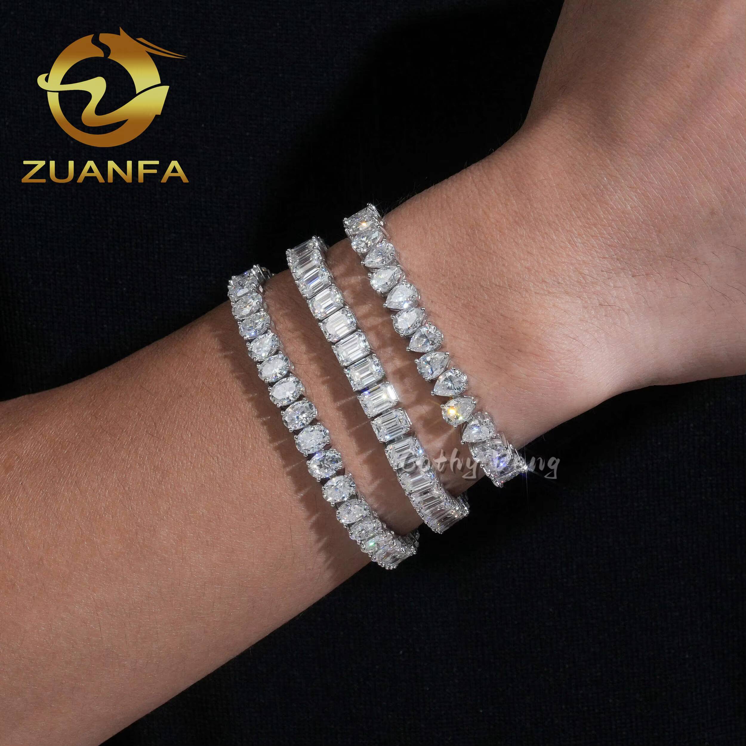 Fancy Cut Hip Hop Jewelry 925 Silver Moissanite Diamond Tennis Bracelet Men Women Iced Out Tennis Bracelet Pass Diamond Tester