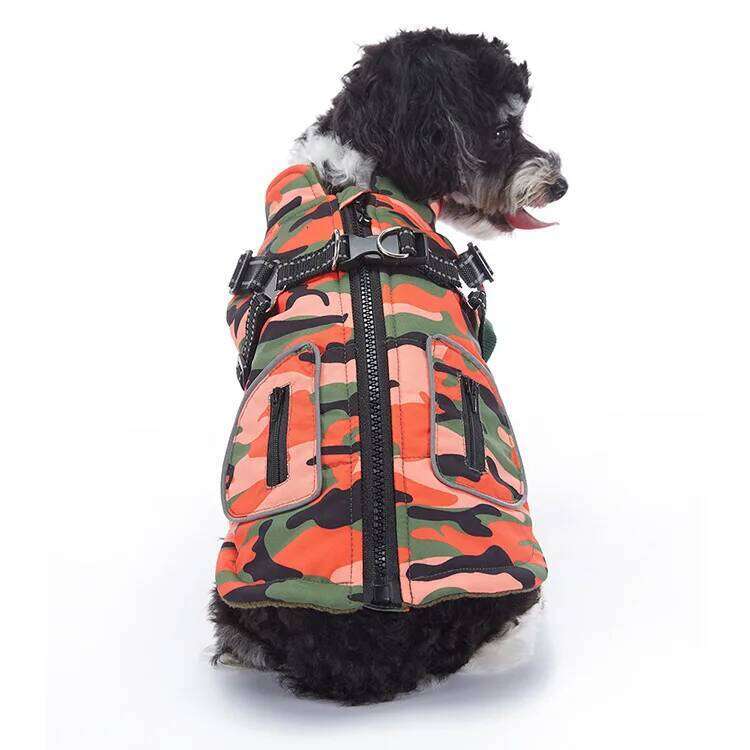 Military Reflective Pet Coats With Harness Winter Warm Thickness Cotton Coat For Small Medium Large Pets Dogs Puppy Clothes XJ251225