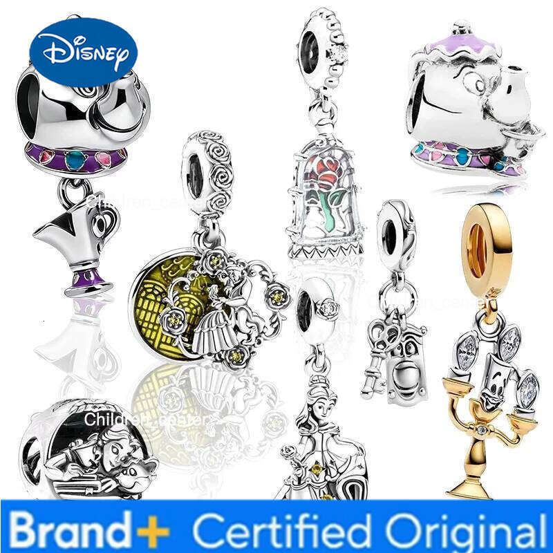 Disney Hot Sale Beauty and the Beast Charm Dangle Original Snake Fit Silver Bracelet Necklace Beads For Diy Jewelry Women Gift H260108
