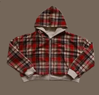 Fall 2025 Fashion Street Doublesided Plaid Long Sleeve Hoodie Y2K Harajuku Hip Hop Simple Korean Loose Retro Zipper Jacket 260107