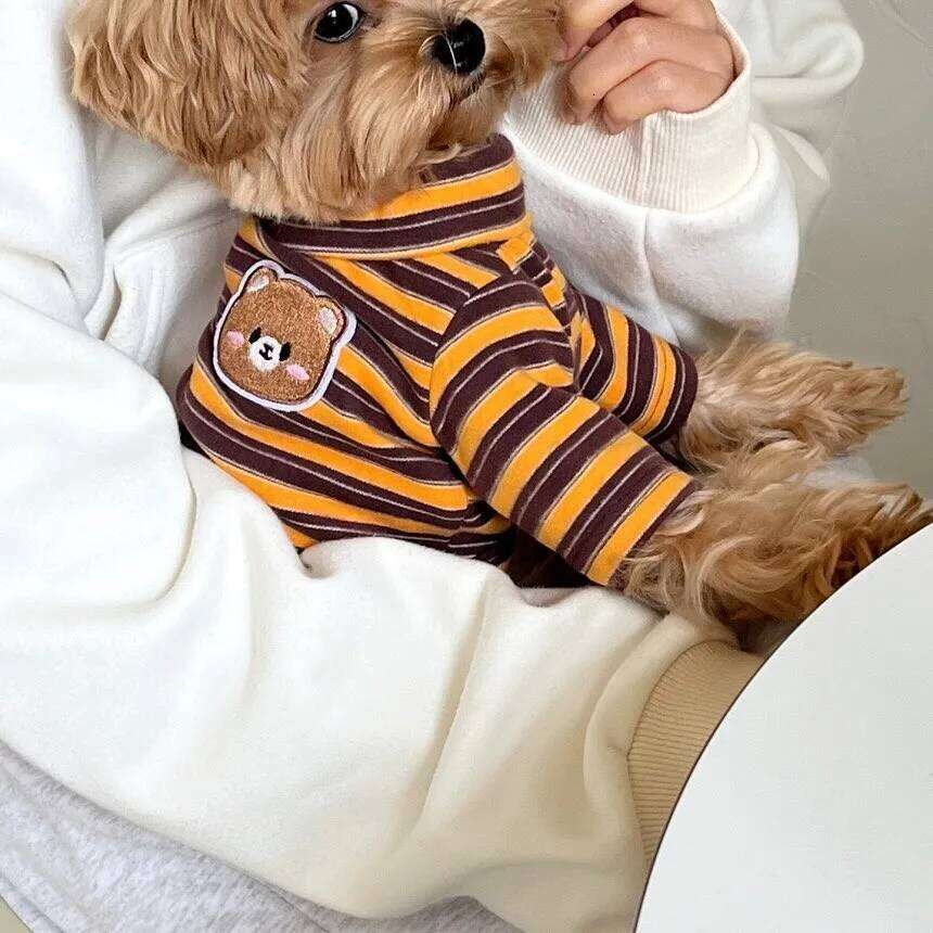 2025 Yellow Striped Dog Clothes New Puppy Bottom Shirt Teddy Summer Casual Vest Pet Pomeranian Home Clothing XJ251225