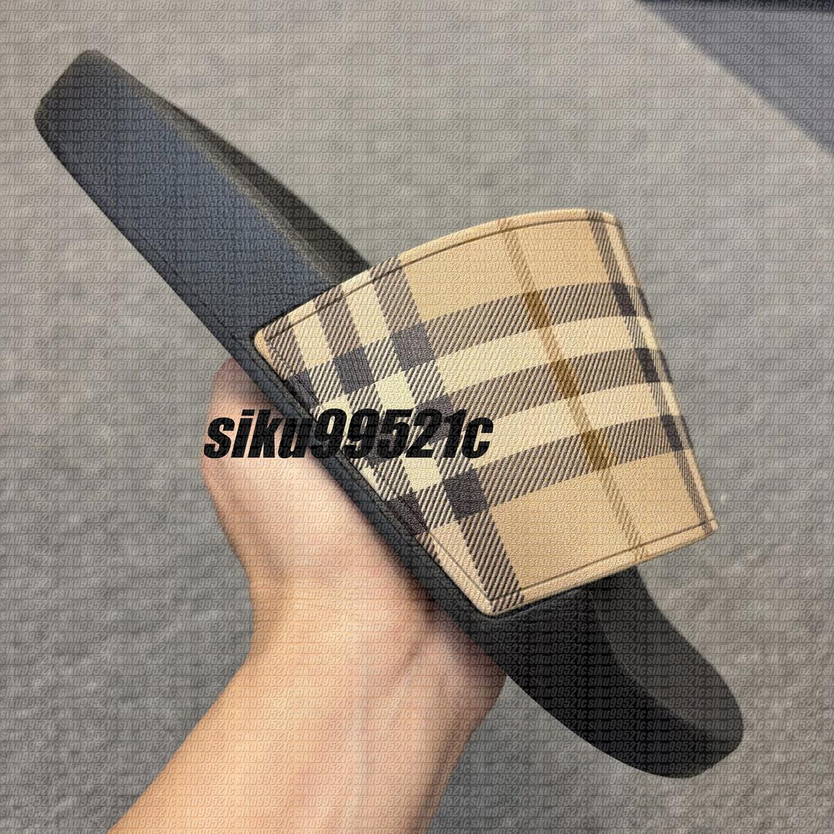 Designer Check Slides Vintage Printing Tartan Slippers Sliders Mens Furley Archive Summer Beige Print Embossed Logo Slide Dark Cerulean Blue Mangrove Size 35-46