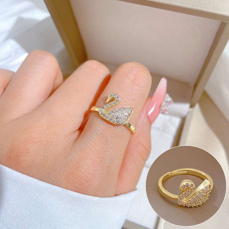 Jewellery Ring Designer Fine Jewellery High Quality Textured Full Zircon Sparkling Swan Cartoon Adjustable Band for Christmas Gift and Bridal Finger J