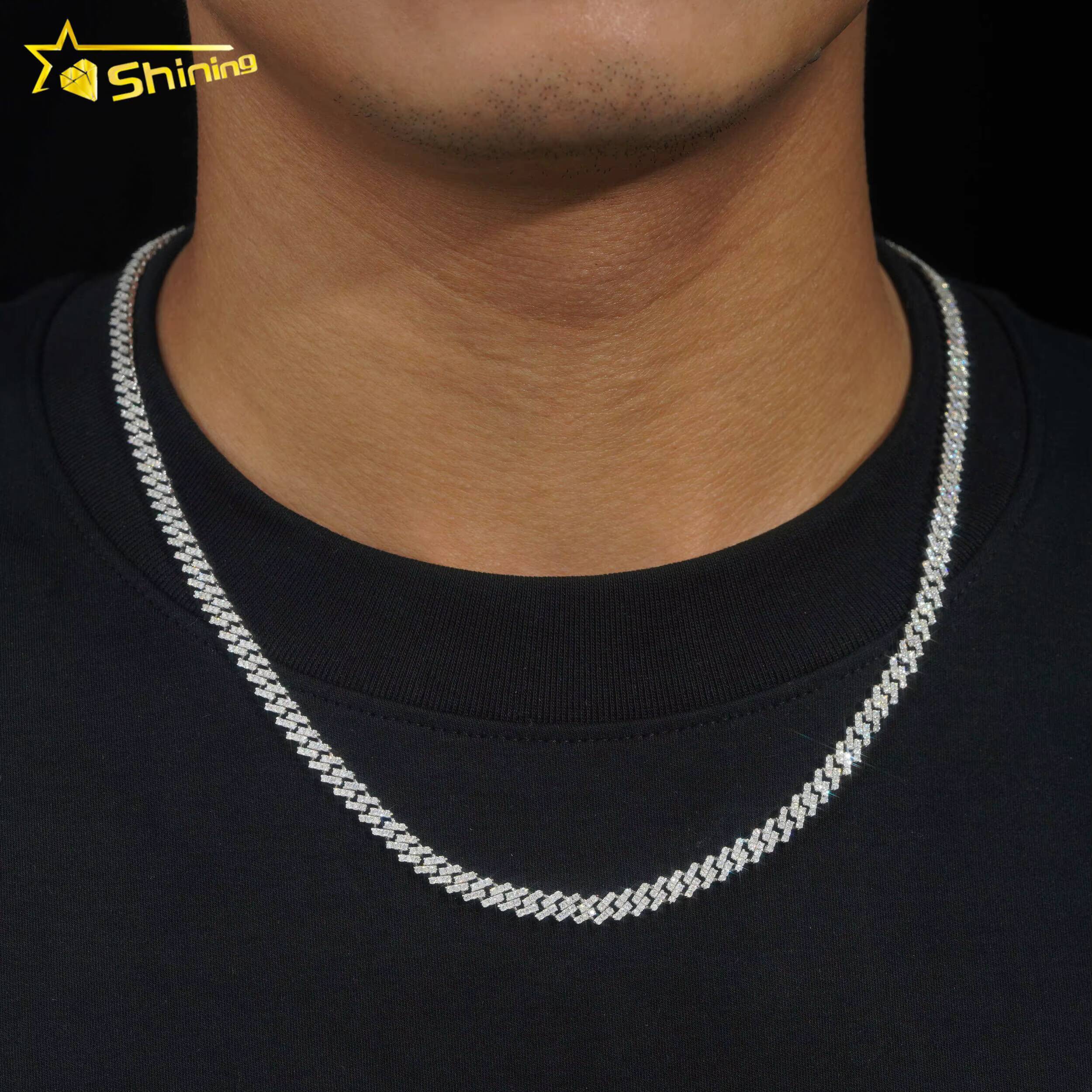 Moissanite Chain 5mm Small Size Iced Out Vvs Moissanite 925 Sterling Silver Cuban Link Chain 18K White Gold Plated Fine Jewelry