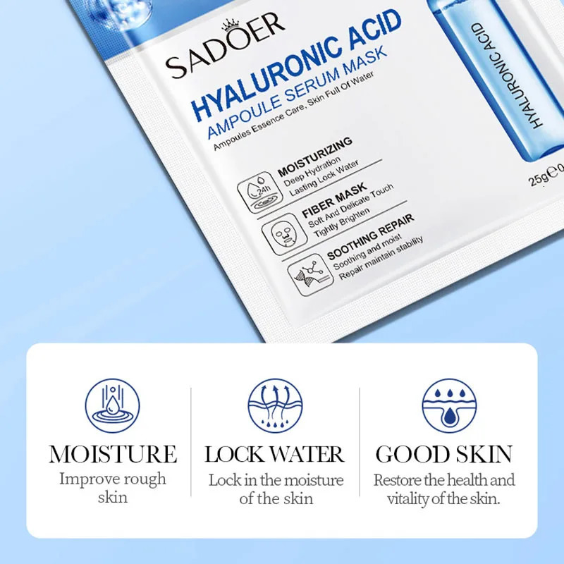 Luxury 15Pcs SADOER 24K Gold C Hyaluronic Acid Facial Masks For maquillaje Face Hydrating Mask Skin Care X260311