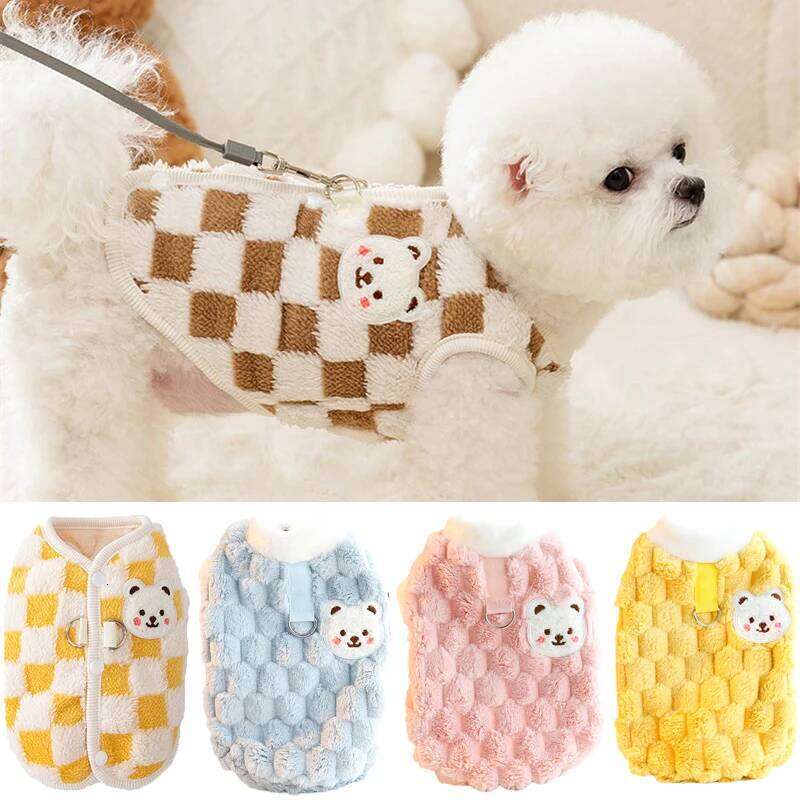 Winter Cat Dog Clothes with Buckle Sweet Bear Print Pet Plush Sweater for Small Dogs Pomeranian Chihuahua Puppy Button Jacket XJ251225
