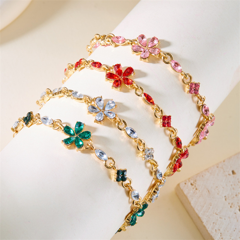 Elegant 14k Gold Plate Multicolored Cross and Butterfly Design Zircon Bead Adjustable Bracelet