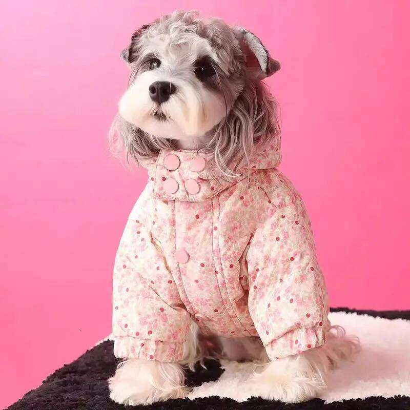 Pet Pink Parkas Autumn Winter Schnauzer Teddy Dog Cat Warm Floral Thick Cotton Clothing Puppy Clothes for Small Dogs XJ251225