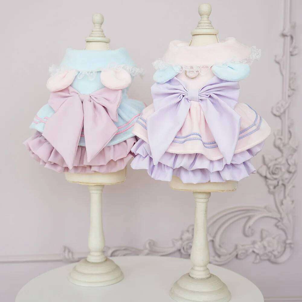 Pet Autumn/Winter Bow Dress Clothing Cat Plush Cute Two Leg Coat Dog Dresses for Small Dogs Puppy Clothes XJ251225