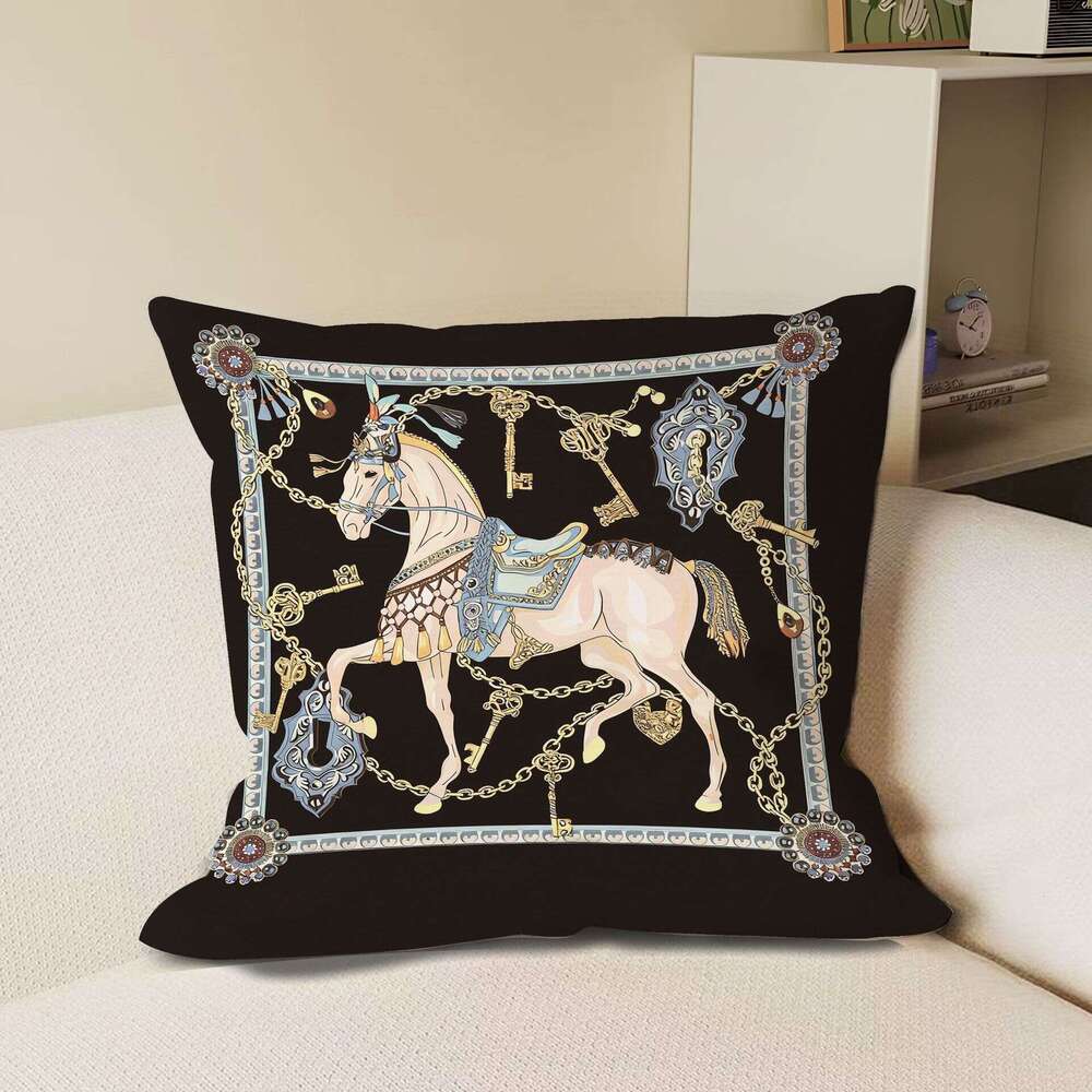 Style European High End Sofa Horse Cushion Decoration For Living Office Model Room Simple Retro Luxurious & Back Pillow Case