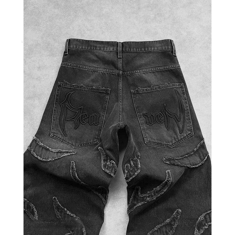 2025 New American Street Style Washed Youth Trendy Cool Vintage Wide-Leg Jeans Ins 241104