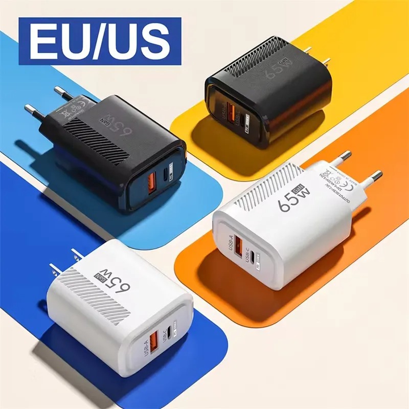 65W USB C Wall Charger Block Quick Charge 2 Ports PD 33W Type C Phone Fast Charging EU US Plug Travel Power Adapter For iPhone 16 15 14 13 12 11 Samsu