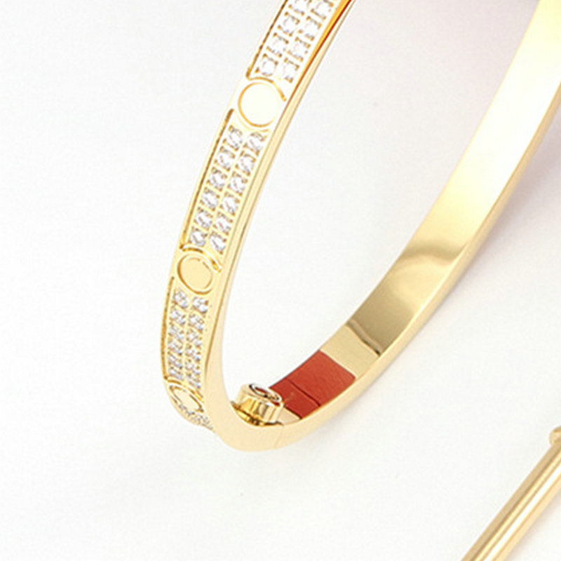 2 Line Full Diamond Bracelet Woman Titanium Steel Love Bangle Men Gold Plated Bracelets Designer Screw Jewelry Size 16-19 no box