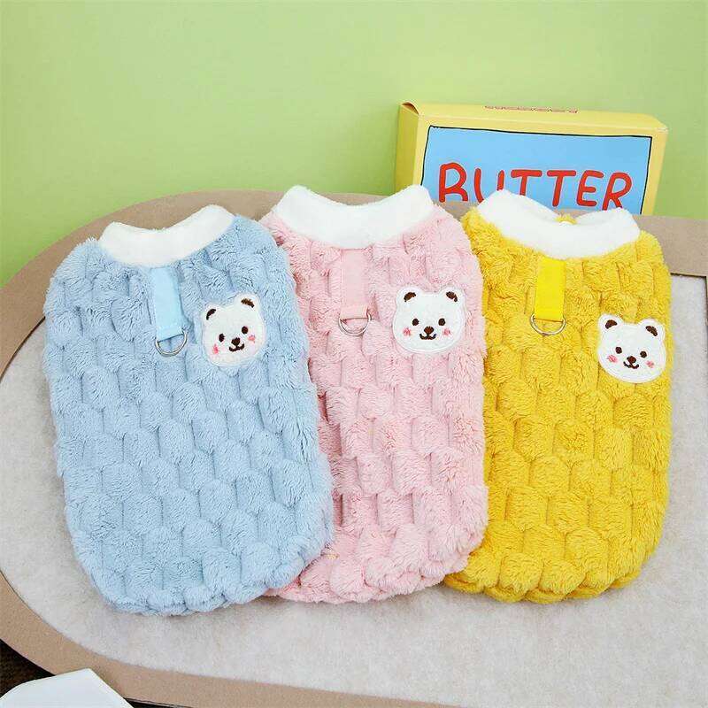 Winter Cat Dog Clothes with Buckle Sweet Bear Print Pet Plush Sweater for Small Dogs Pomeranian Chihuahua Puppy Button Jacket XJ251225