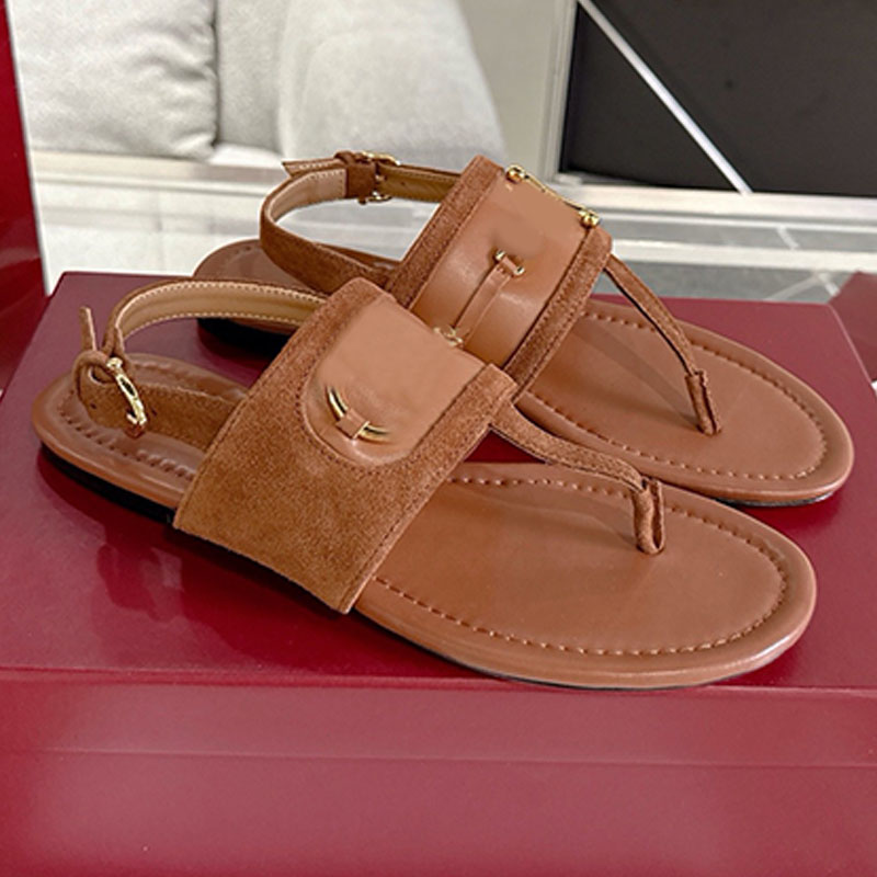 Womens Horsebit Flip Flops Sandal Designer Retro Brown Leather Flat Sandals Elegant Exquisite Ladies Summer Vacation Leisure Style