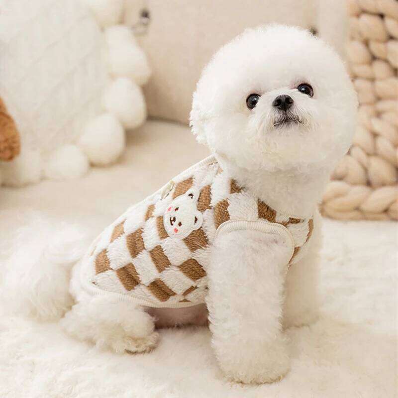 Winter Cat Dog Clothes with Buckle Sweet Bear Print Pet Plush Sweater for Small Dogs Pomeranian Chihuahua Puppy Button Jacket XJ251225