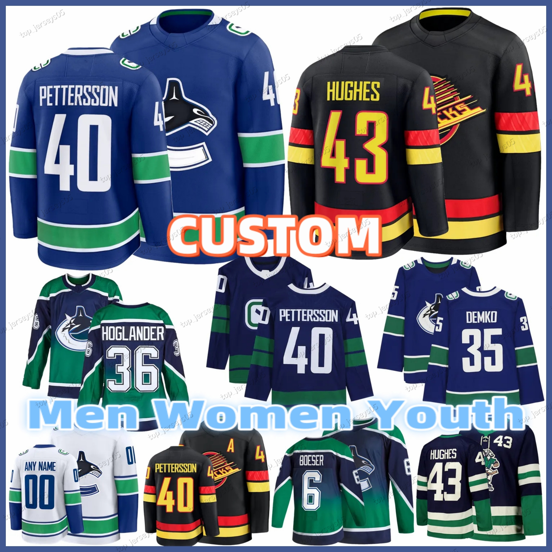 40 Elias Pettersson hockey jersey Canuck jersey 93 Marco Rossi Brock Boeser Evander Kane Trevor Linden Myers Filip Chytil Pavel Bure Thatcher Demko Zeev Buium