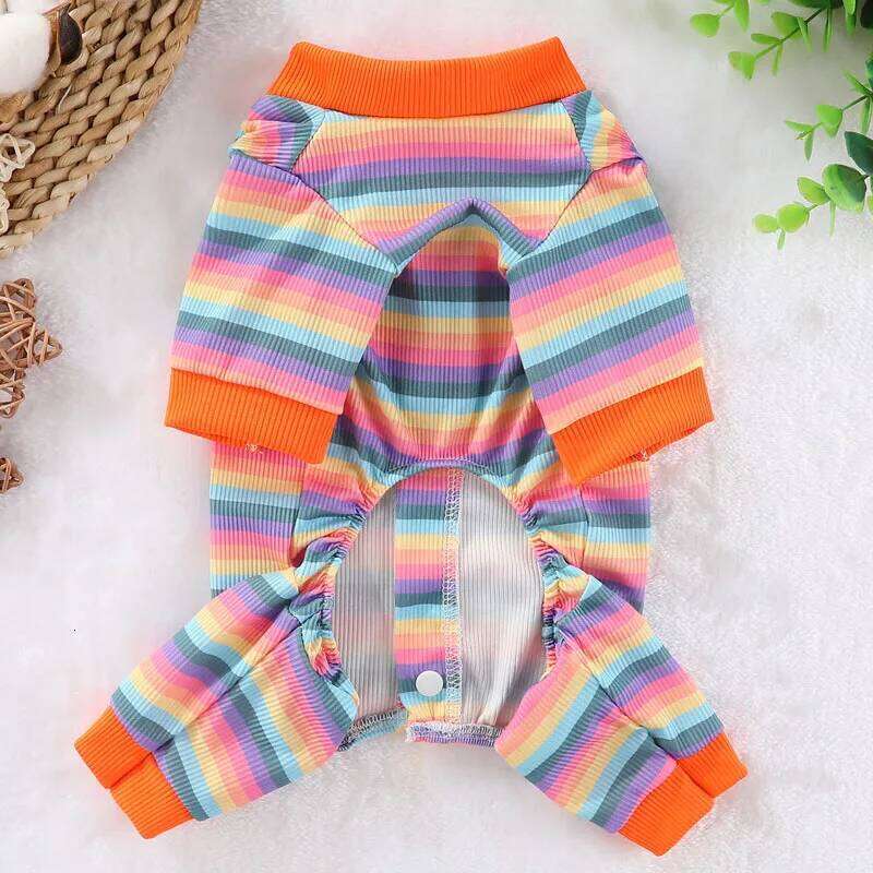 Strips Cardigan Dog Button Jumpsuit Pajamas For Small Medium Dogs Four Leg Clothes Pet Bodysuit Onesie Puppy Hoodie Pant XJ251225