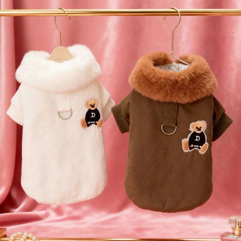Fashion Down Winter Padded Dog Clothes Fleece Collar Puppy Jacket Bear Print Cat Coat Chihuahua Pet Apparel XJ251225