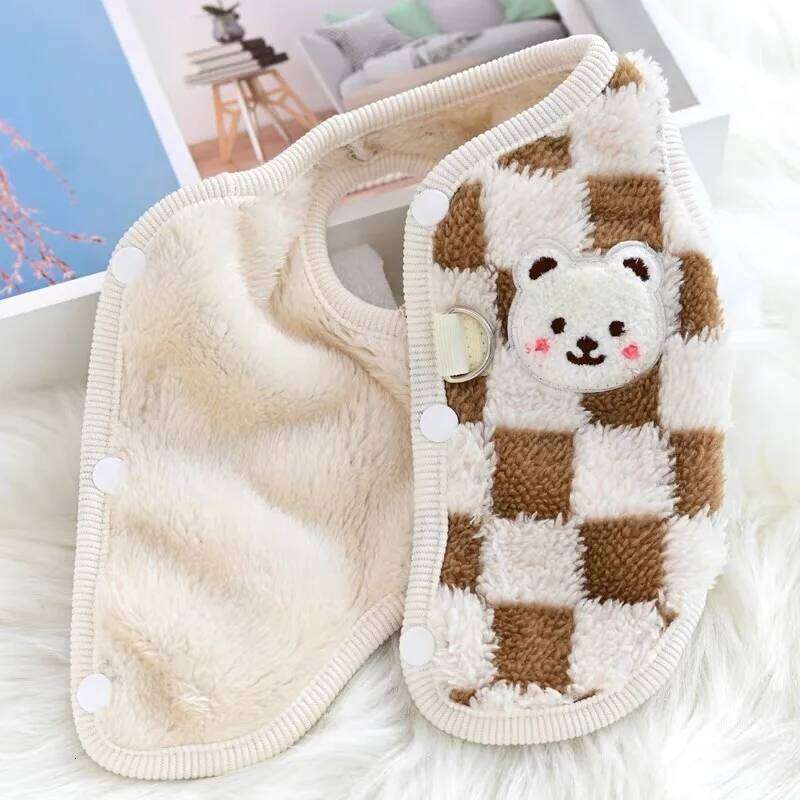 Winter Cat Dog Clothes with Buckle Sweet Bear Print Pet Plush Sweater for Small Dogs Pomeranian Chihuahua Puppy Button Jacket XJ251225