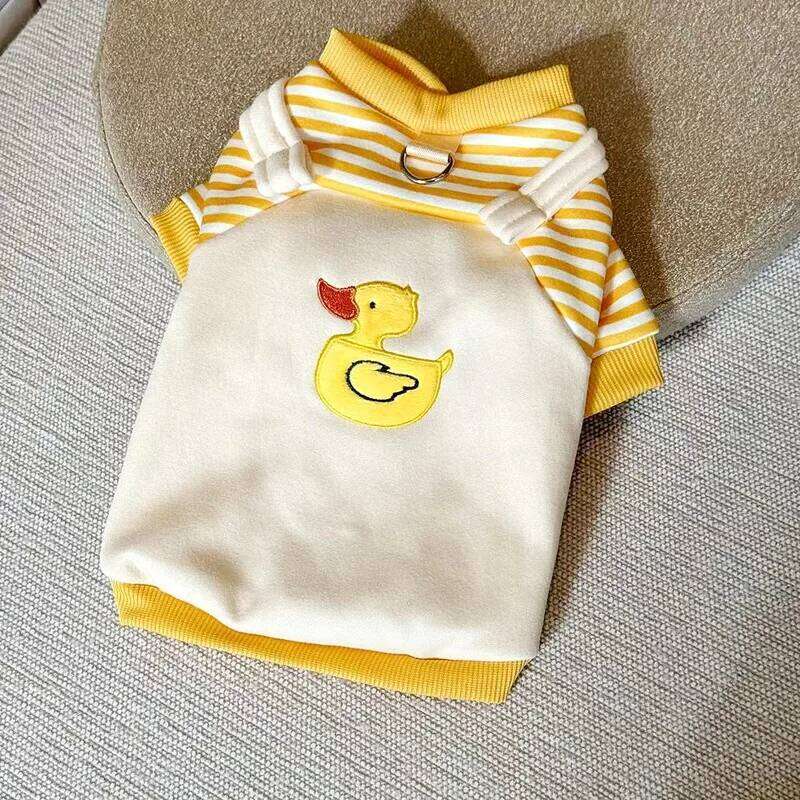 Cute Duck Embroidered Dog Winter Clothes Teddy Warm Sweatshirt Bichon Striped Bib Pants Pet Supplies XJ251225