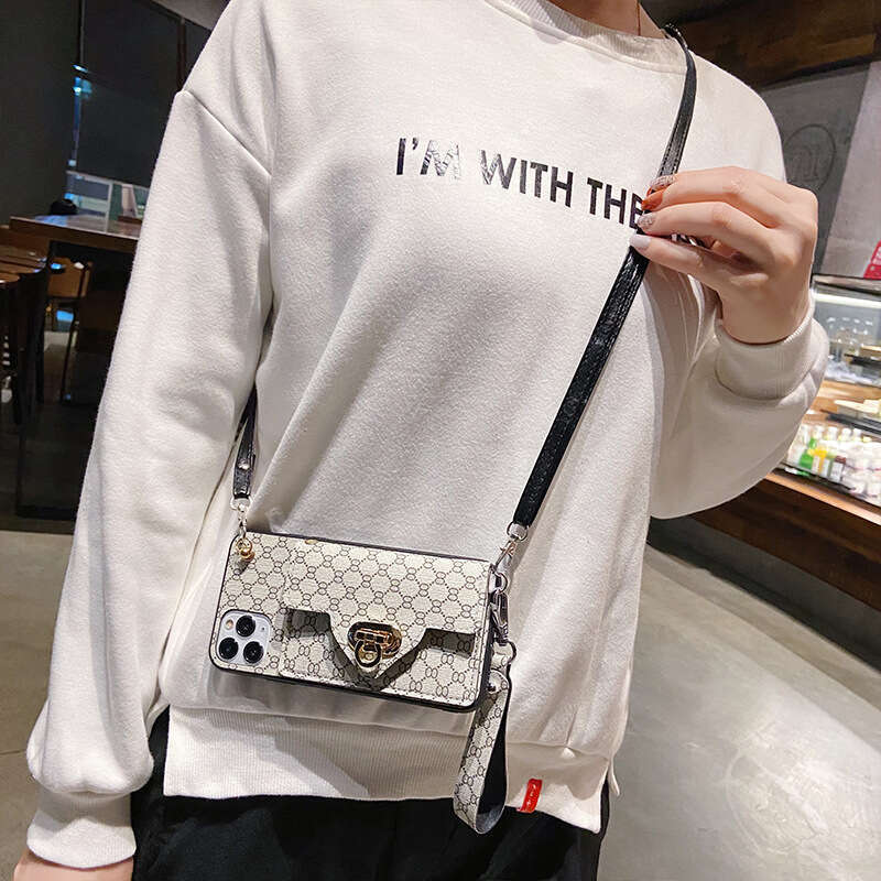 Phone Case For iPhone 17 Pro Max Phone Case Compatible with Apple 16 Plus Lock Buckle XS Coin Purse XR Crossbody Chain 15 Leather 14