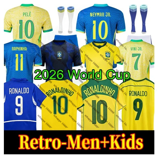 Brasil Soccer Jerseys World Cup 2026 BraziLS Retro Football tops Shirt VINI JR RODRYGO PELE RIVALDO 98 02 04 Vintage NEYMAR Ronaldinho camisa de futebol brasil Kid kit