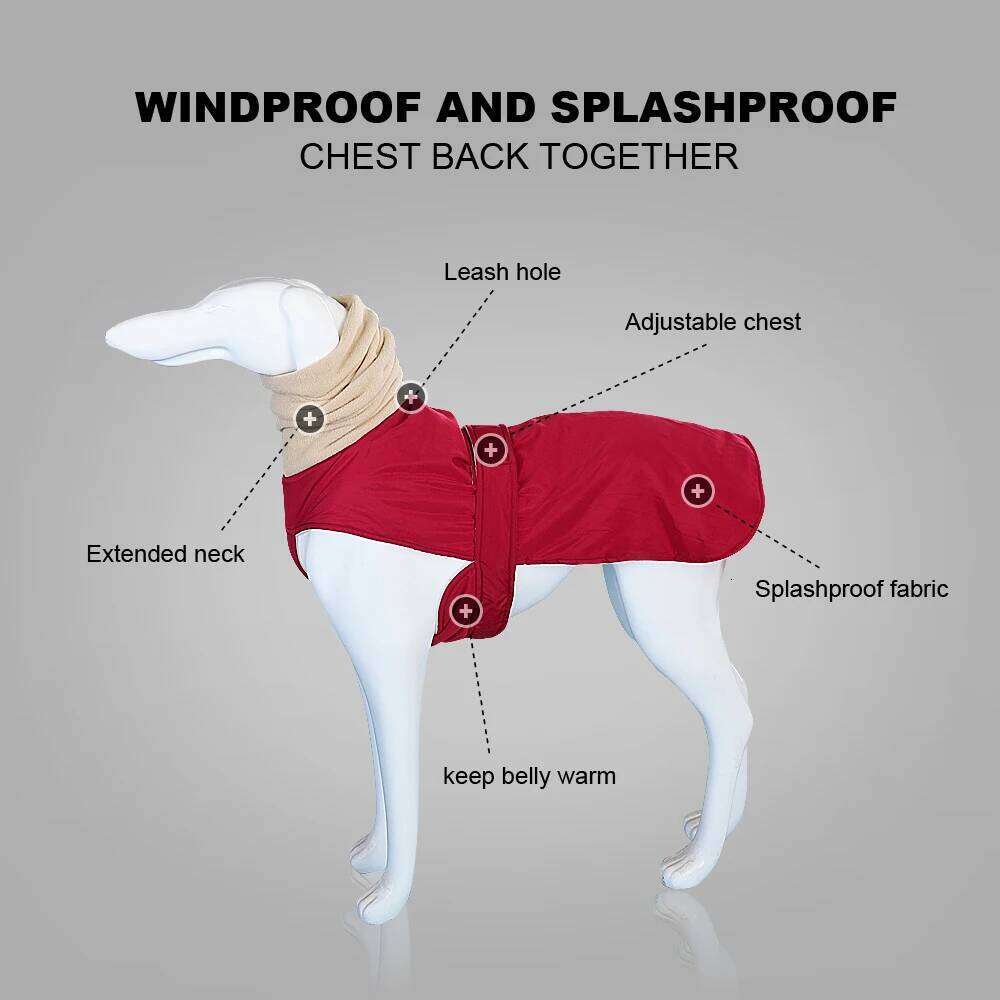 Winter Warm Clothes Waterproof Thick Jacket Clothing Red Black Dog Coat with Leash Hole for Medium Large Dogs Greyhound XJ251225