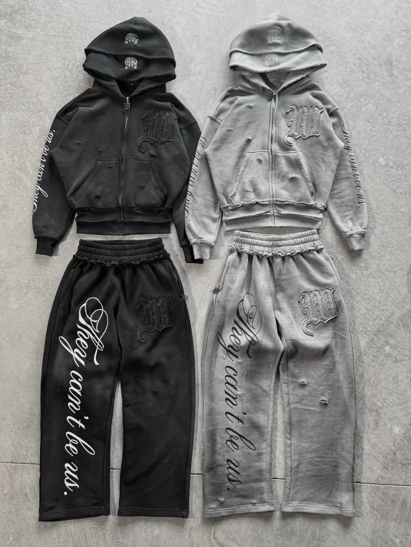 American fashion M letter pattern embroidered oversized hoodie mens Y2K streetwear loose Harajuku long sleeved womens 260107 - view 4