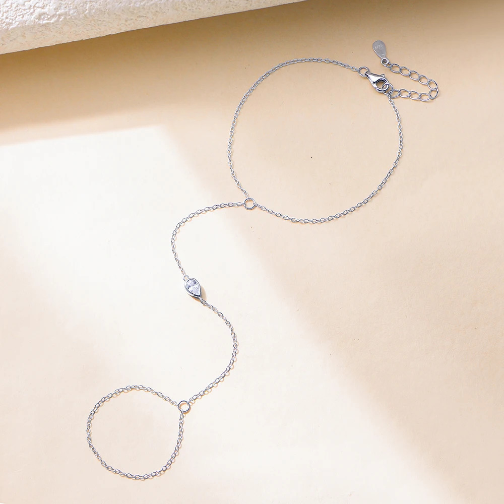 S925 Sterling Silver Waterdrop Zirconia Connected Finger Bracelet for Women Style French Fashion Hand Jewelry 260106