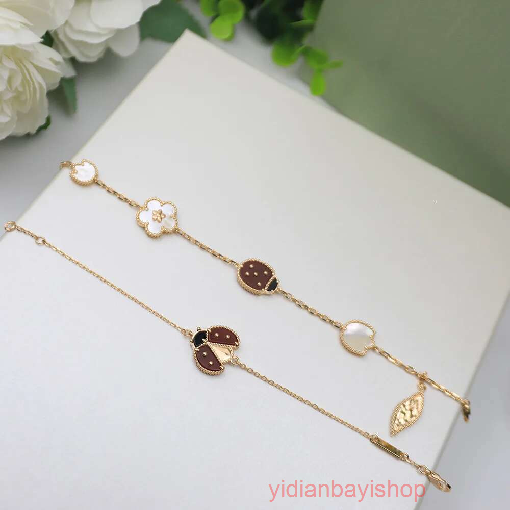 designer vanly cleef braclet clover Popular Beetle Plum Blossom Bracelet Womens Temperament Sweet Romantic Rose Gold Sterling Silver Fritillaria Red Agate