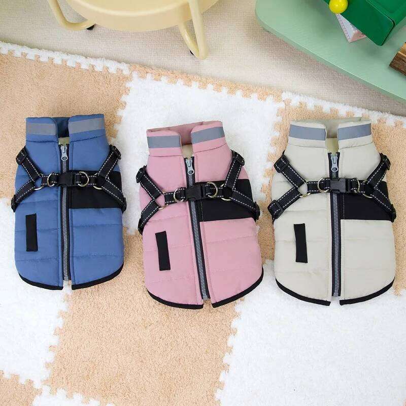 with Harness Padded Winter Warm Dog Clothes Reflective Puppy Cat Vest Zipper Jacket Pet Down Chihuahua Coat XJ251225