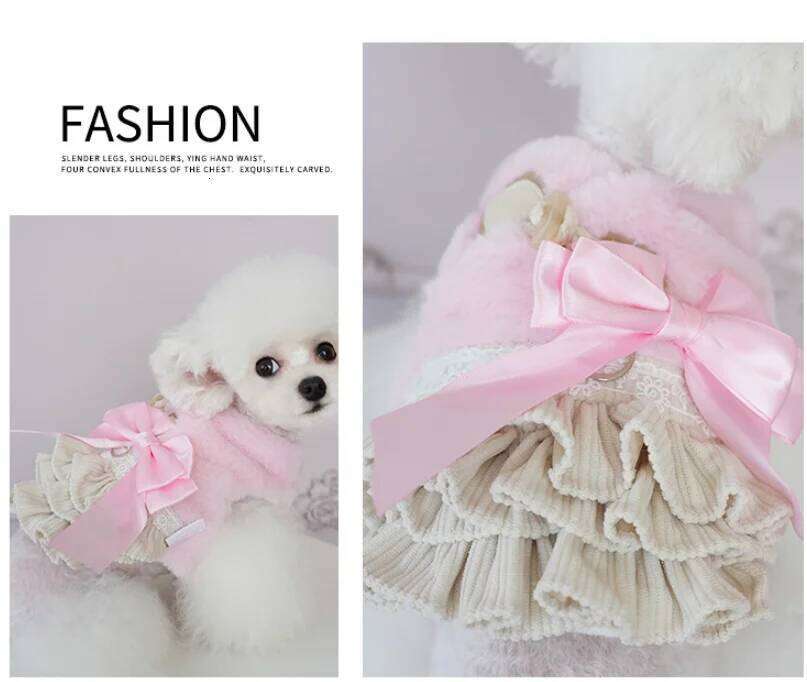 2025 New Clothes Autumn Winter Thick Princess Puppy Dress Coat Fluffy Bow Pompous Clothing for Small Dog Pet XJ251225
