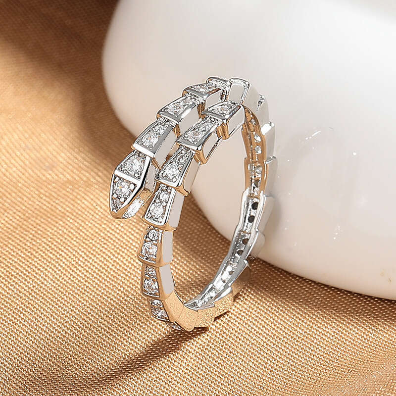 Snake-shaped Open Ring Women's Ring Set with White Stone Minimalist Fashion Jewelry