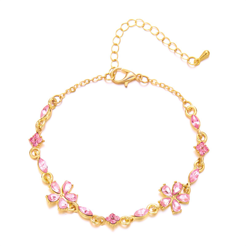 Elegant 14k Gold Plate Multicolored Cross and Butterfly Design Zircon Bead Adjustable Bracelet