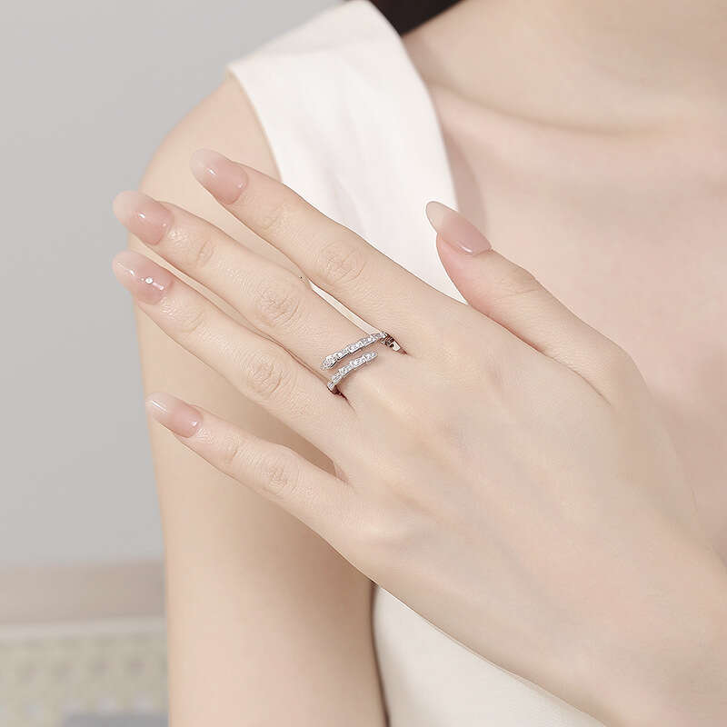 Snake-shaped Open Ring Women's Ring Set with White Stone Minimalist Fashion Jewelry