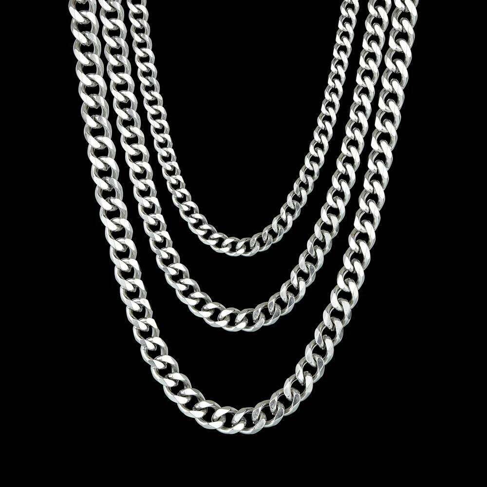 Freeteeme Hip Hop 3/5/7mm Wide Cuban Chains Necklace for Men Stainless Steel Basic Simple Punk Curb Chunky Link Choker Jewelry