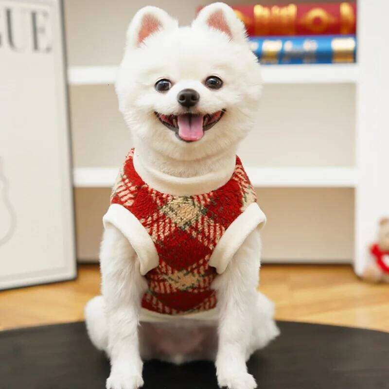 Fashion Fleece Warm Soft Dog Clothes Cute Plaid Puppy Sweater Winter Cat Pullovers Pet Hoodies Poodle Bichon Outfits XJ251225