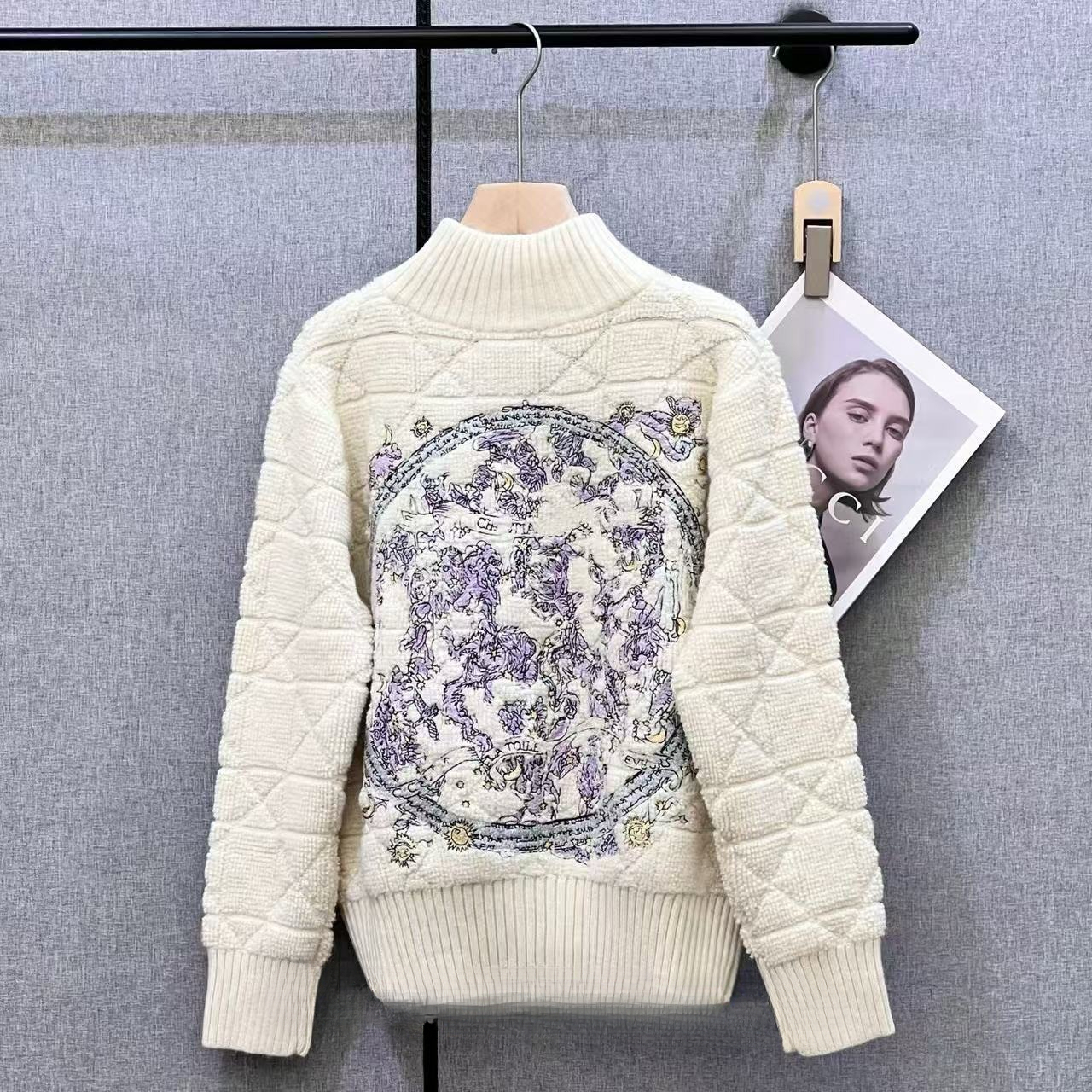 Nanyou High-End 25 Autumn Winter New D Brand Heavy Embroidery Back Diamond Pattern Solid Color Simple High Collar Knitted Jacket