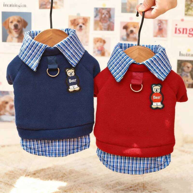 Fashion Autumn Dog Clothes Bear Print Puppy Hoodies Cute Plaid Cat Shirt Pet Sweatshirts Chihuahua Pullovers Costume XJ251225