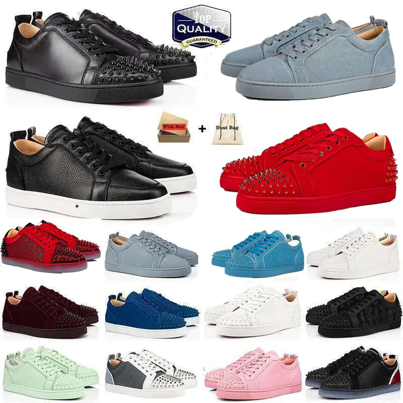 Boxed designer low heel shoes luxury red soleplate shoes flashing gray camouflage green men's and women's fashion leather rivet shoes wedding casual shoes. 36-46